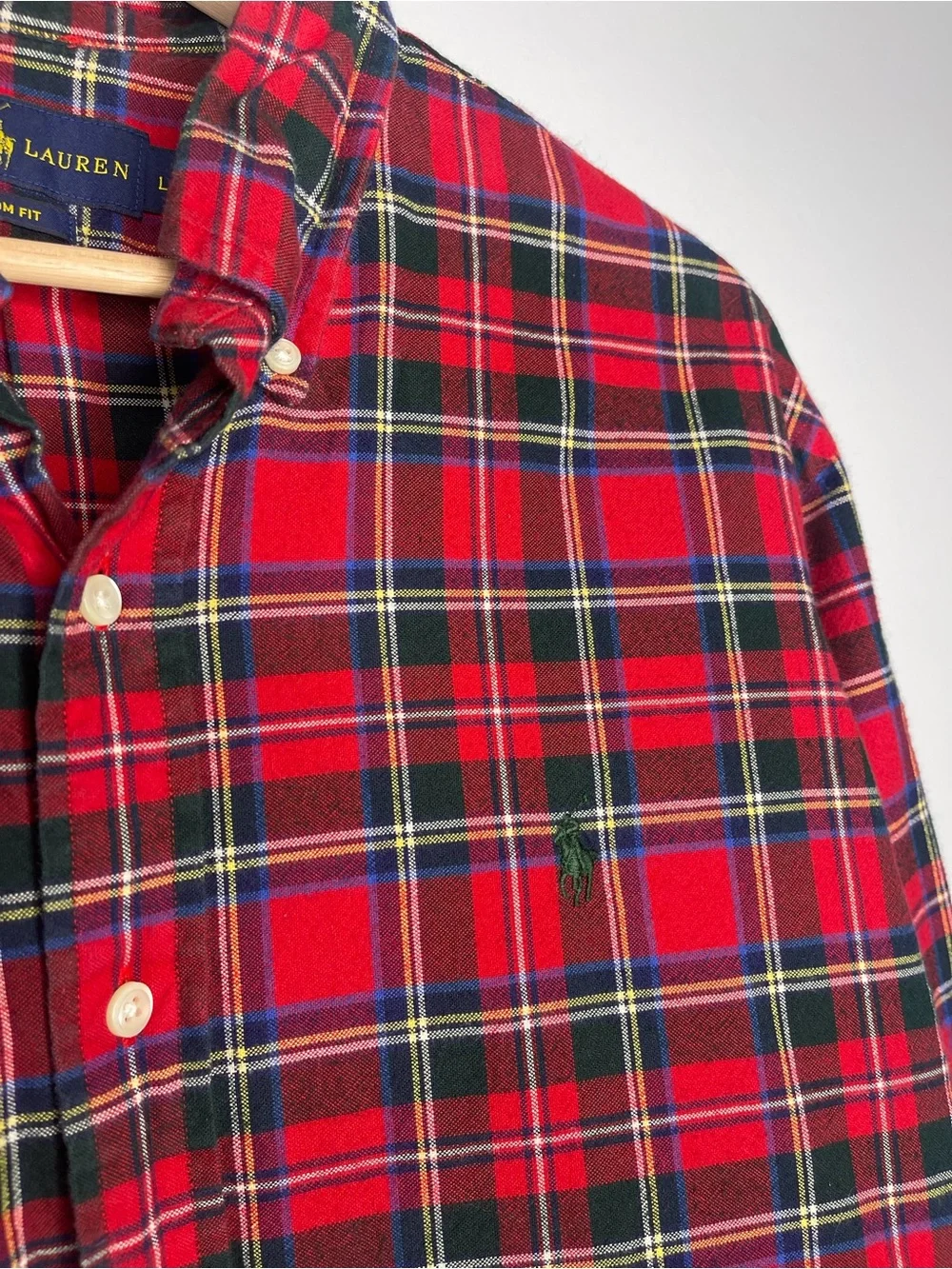 Polo by Ralph Lauren Red Plaid custom fit Button-Down Shirt large LG‎
